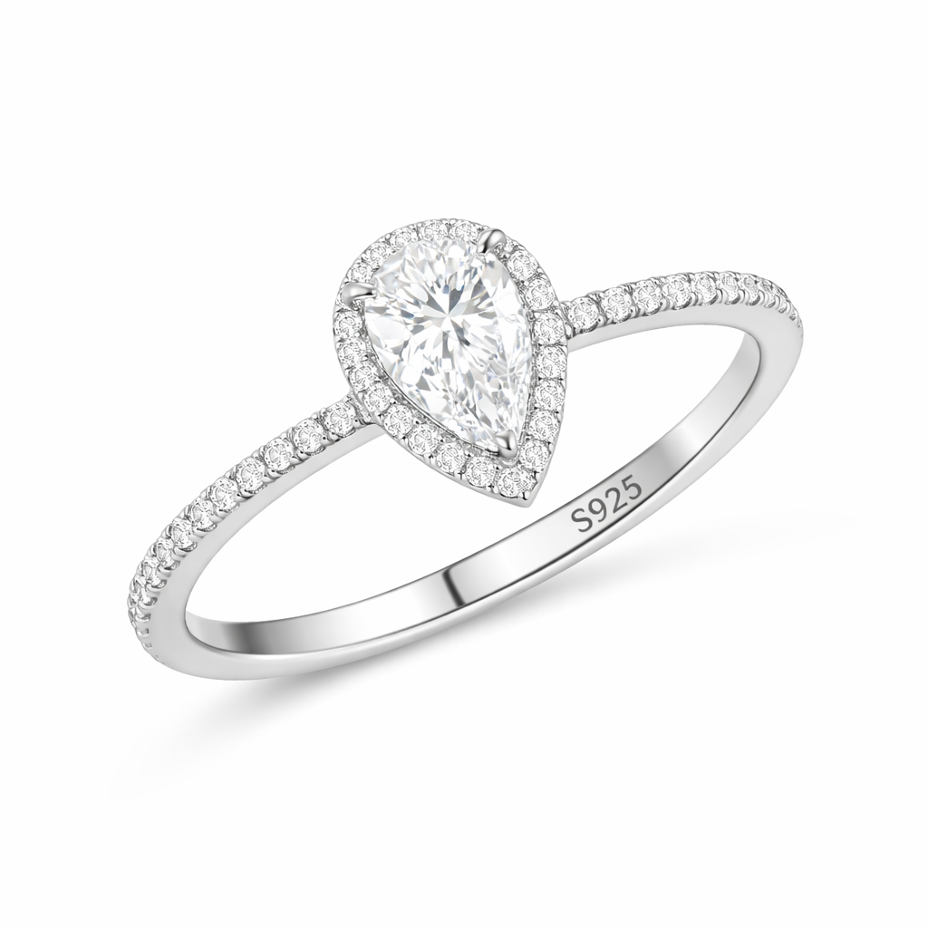 Pear Halo Ring | 925 Sterling Silver