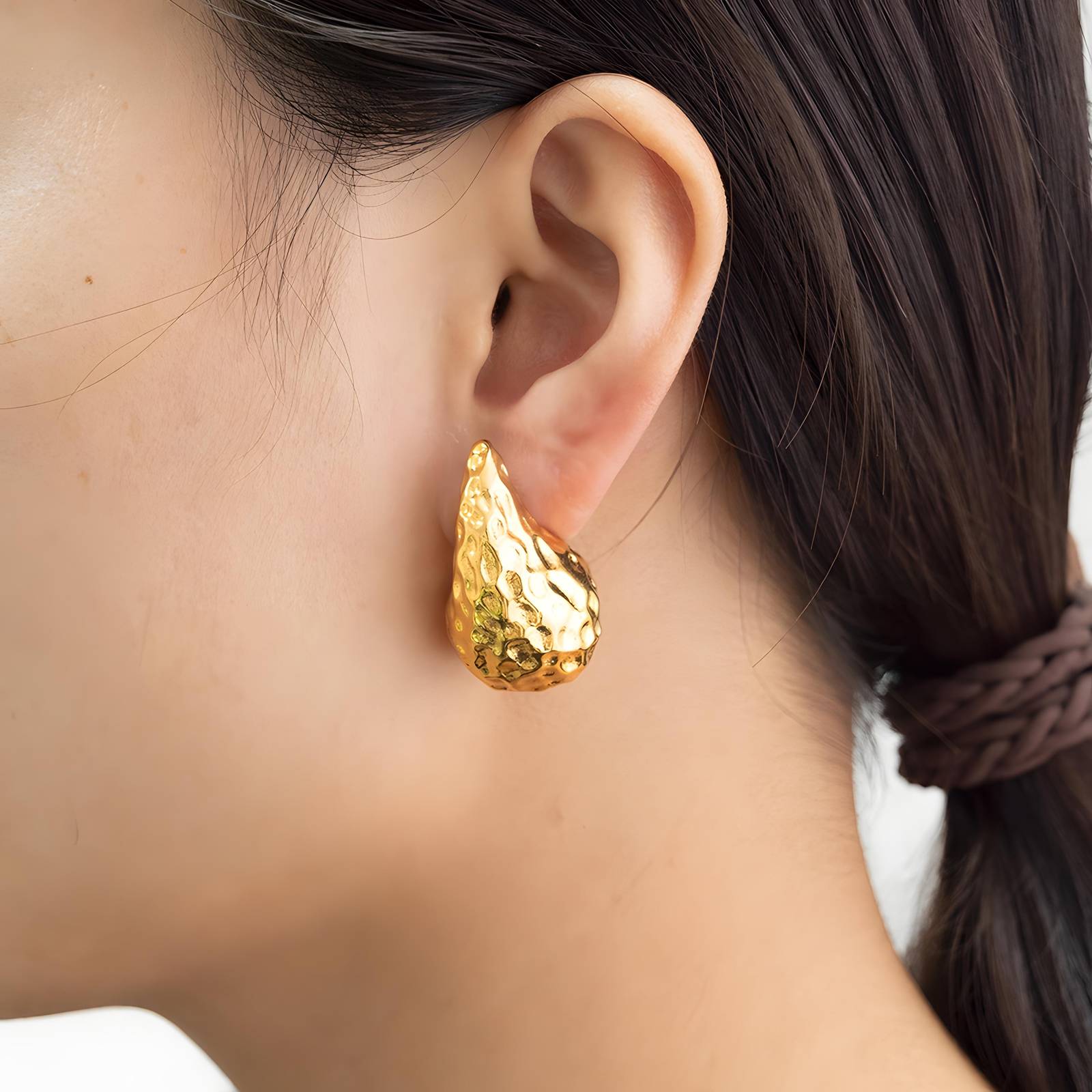 Gold Textured Teardrop Earrings