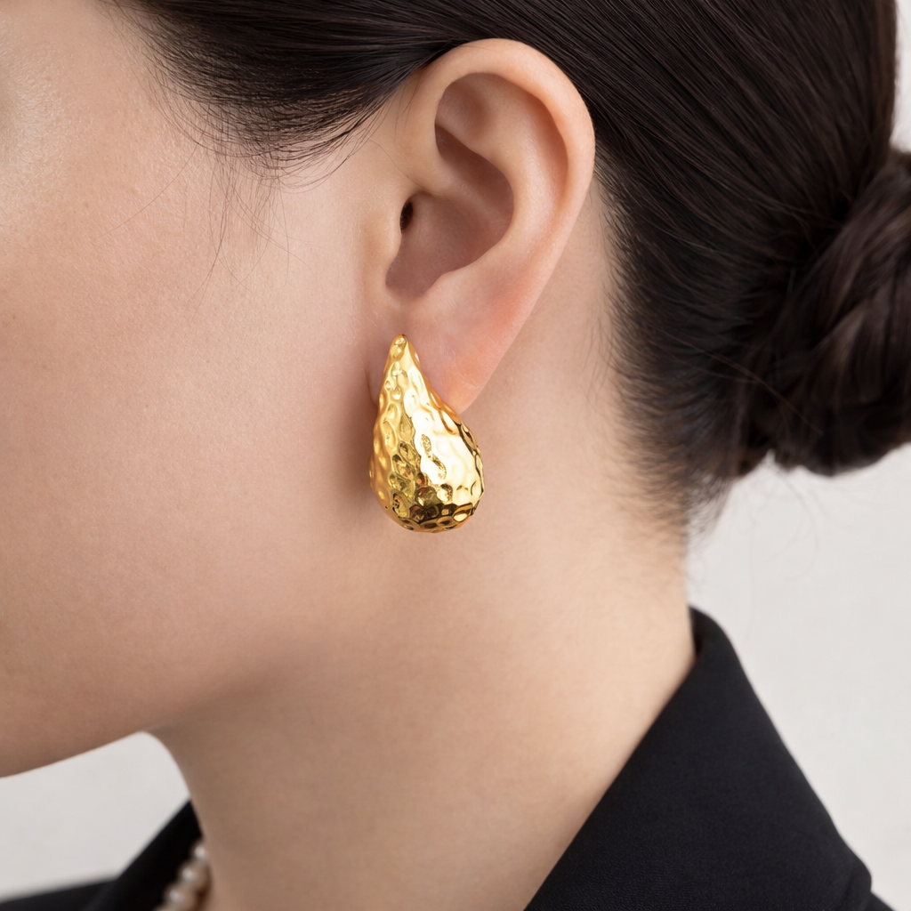 Gold Textured Teardrop Earrings