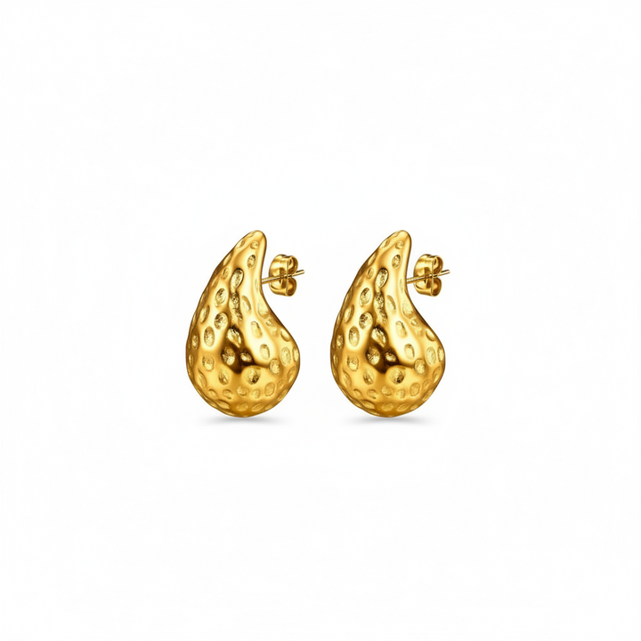 Gold Textured Teardrop Earrings