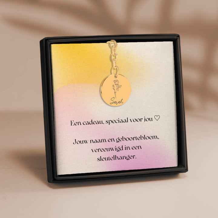 Sleutelhanger met geboortebloem & naam