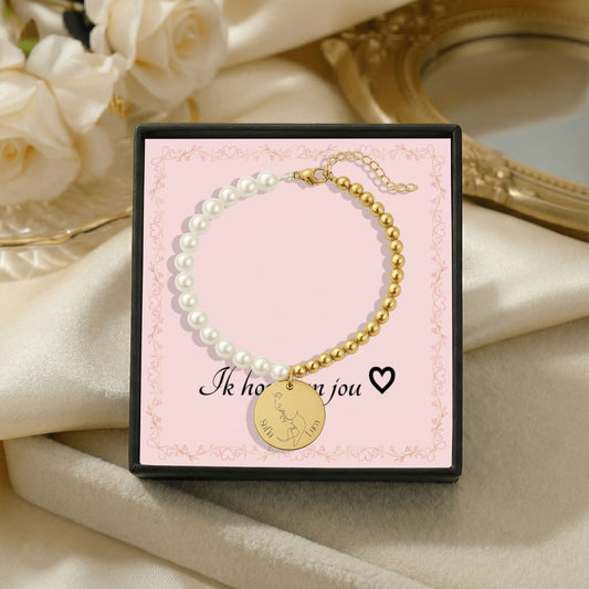 Premium Parelarmband met Gouden Coin – Voor Geliefden